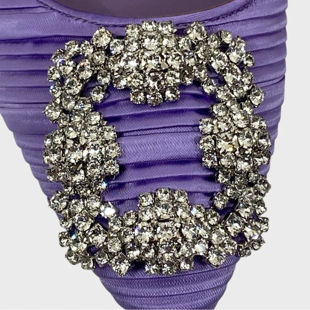 Manolo Blahnik New in Box Hangisi Purple Pleated Satin Pumps Size 39 1/2 - Picture 5 of 12